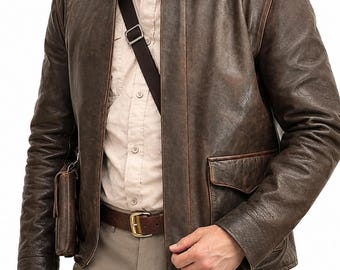Blouson aviateur en cuir marron vieilli pour homme, manteau d'aventure style vintage