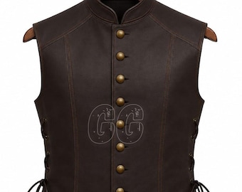 Men’s Handmade Medieval Renaissance Leather Vest Brown Lace-Up Waistcoat , LARP Costume Steampunk Pirate Festival , Halloween Outfit