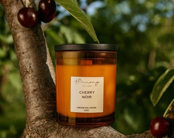 Handmade Soy Candle | Cherry Noir | Black Currant, Red Wine & Cherry | Wooden Wick | Eco Luxury Candle Gift