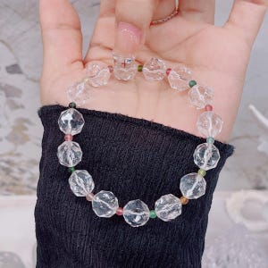 Clear Quartz & Tourmaline Bracelet: Faceted Crystal Healing Energy Jewelry。