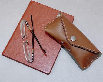 Handmade Leather Glasses Case, Brown Cowhide Eyewear Pouch, Gift for Him