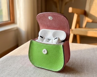 Handmade Leather AirPods Case, Personalized Cowhide Pouch, Gift for Her