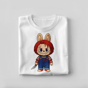 Chucky Labubu SVG – Labubu Style Creepy Cute Horror Character PNG – Killer Doll Inspired Halloween Clipart for Sublimation & Crafts