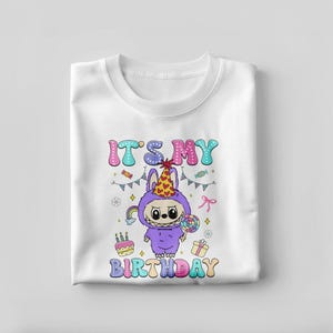 Diseño de camiseta de cumpleaños de Labubu / Kawaii &quot;Es mi conejito de cumpleaños&quot; SVG PNG / Linda camiseta imprimible de dibujos animados / Arte de sublimación para fiestas