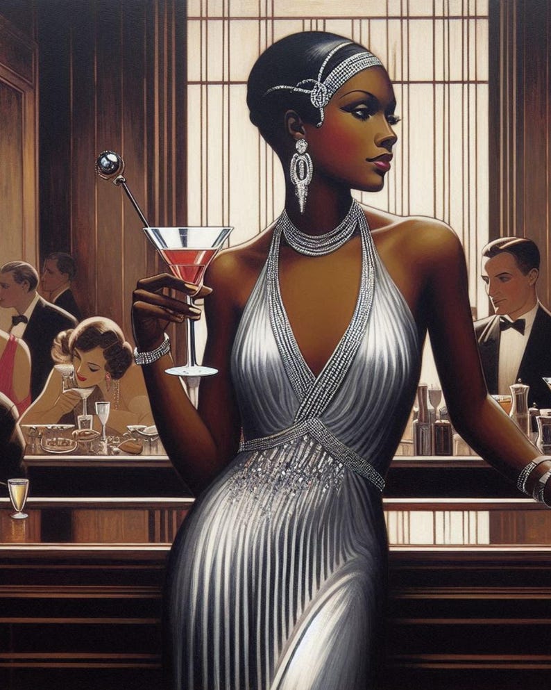 Manhattan in Silver Art Deco Black Woman Print: 1920s Glamour, Vintage ...