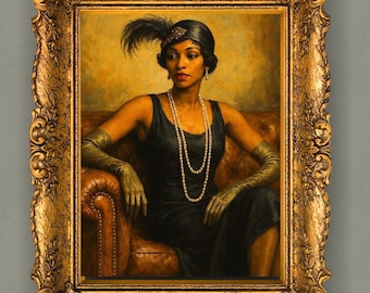 Descarga de arte digital "Un vestido negro" / Retrato elegante de los años 20 / Arte vintage de mujer renacentista de Harlem / Arte mural imprimible / Decoración de la era del jazz