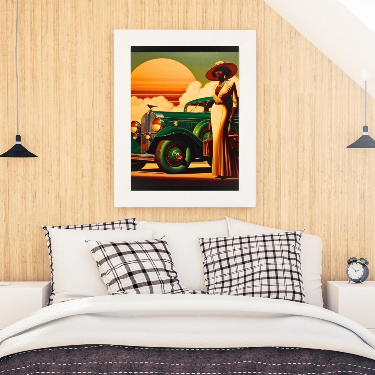 Art Deco Black Woman Print: Vintage Car, Golden Hour Scene (digital ...