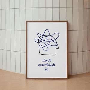 Retro Quote Print: Don&#39;t Overthink It, Minimalist Dorm Decor (Digital Download)