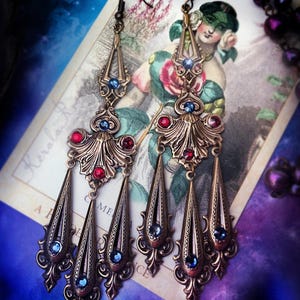 Bohemian Hippie Metal Chandelier Earrings, Long Dangly Hippy Charm Earrings, Bronze Bohemian Dangle Earrings, Boho Chic Jewelry
