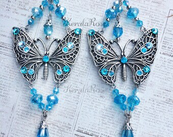 Xerling Silver Rhinestones Butterfly Earrings Big Statement Stud...