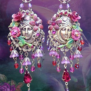 Long Colorful Boho Celestial Chandelier Earrings 5 Teal Green Purple Wiccan Suns Moons Garnet Red Hippie Gypsy Moon Lord Surya