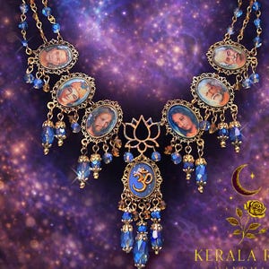 Kriya Yoga Masters Necklace & Lotus Earrings – Spiritual Boho Guru Jewelry, Ascended Masters, Om Symbol, Gift for SRF Devotee