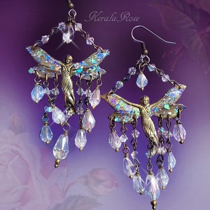 Holographic Fairy Earrings, Crystal Aurora Borealis Rainbow Fantasy Chandelier Earrings, Lightweight and Sparkly, Many Color Choices!