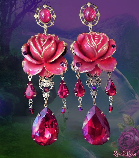 Painted Ruby Red Gypsy Rose Crystal Teardrop Chandelier Image 0