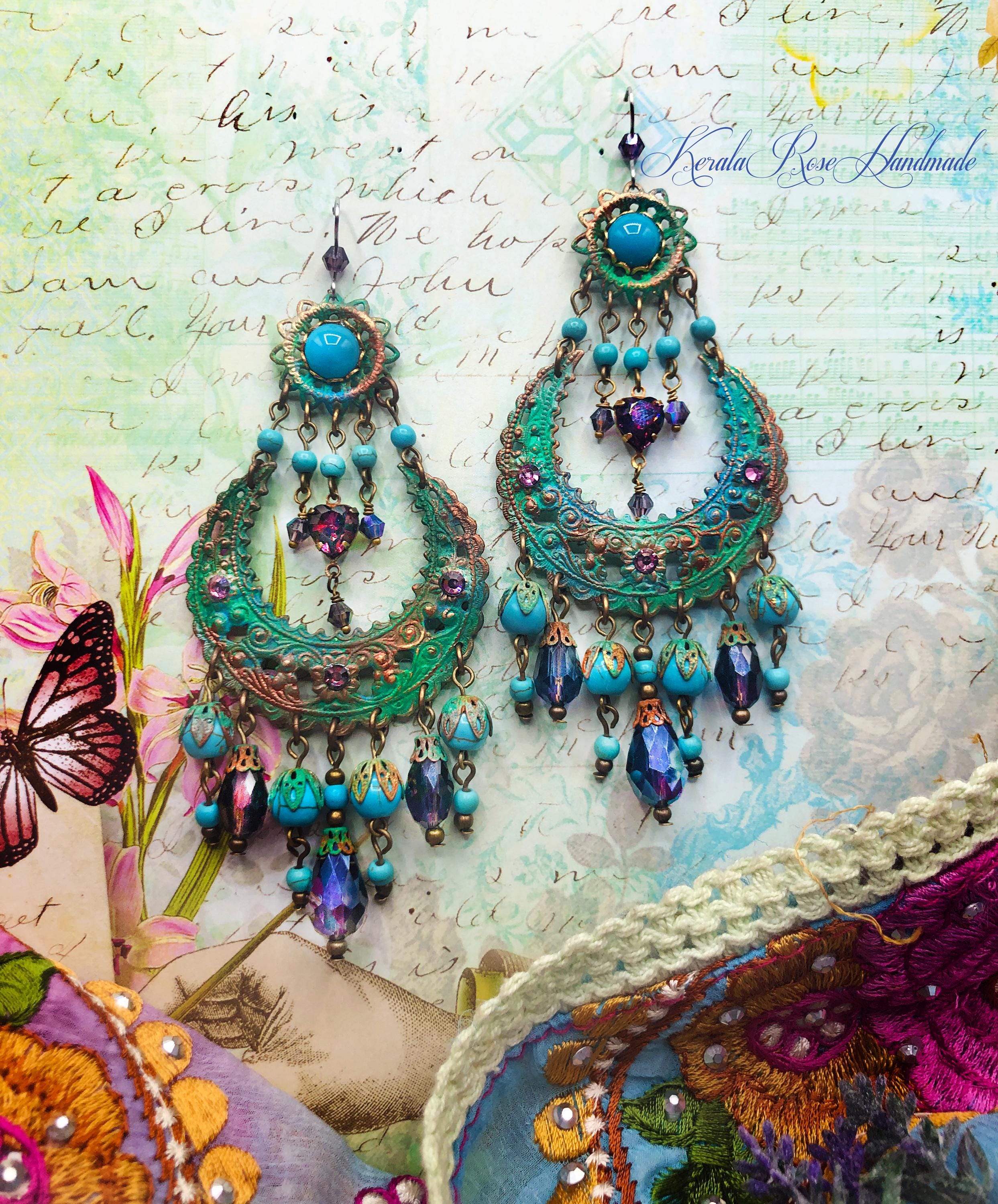 Large Gold Chandelier Clip-On Earrings - 5" Long Boho Teardrop Statement Earrings