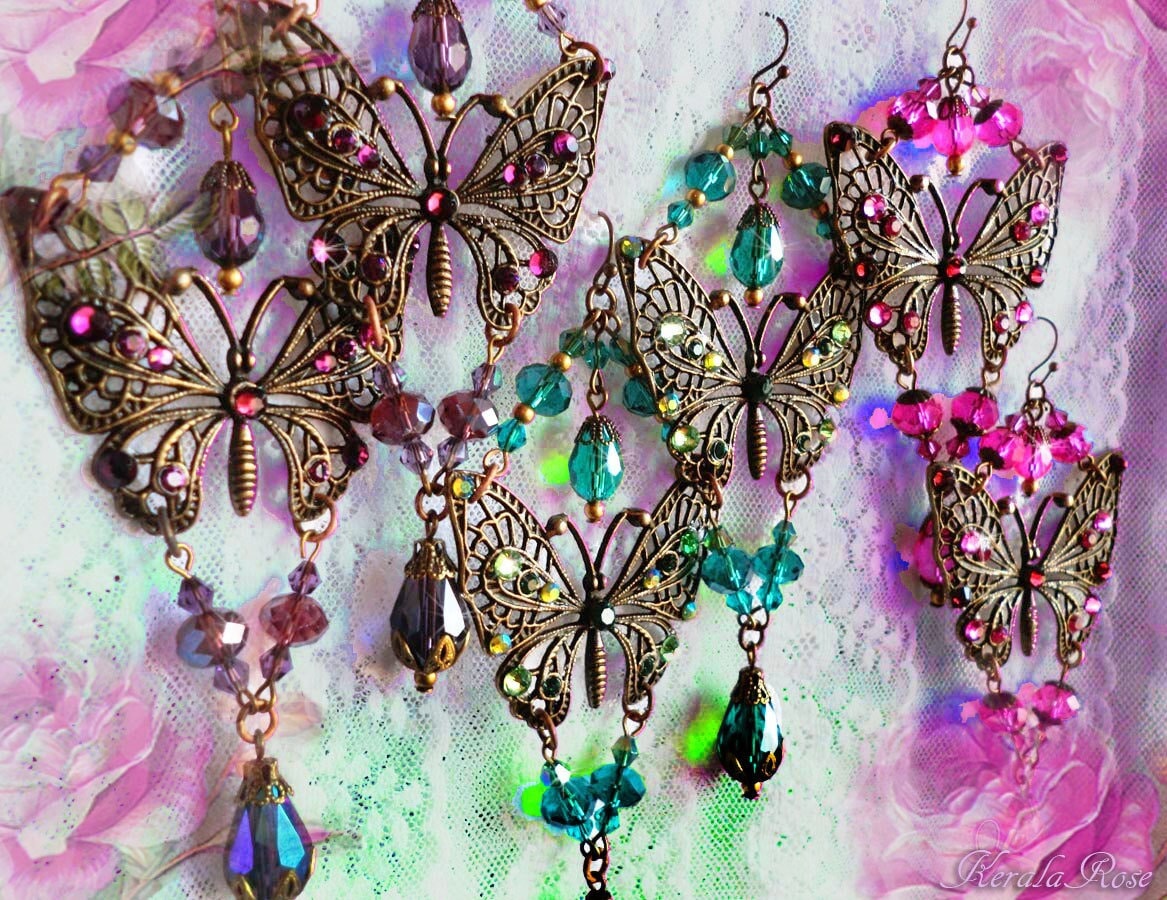 Xerling Silver Rhinestones Butterfly Earrings Big Statement Stud...