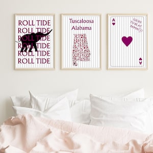 University Alabama Tuscaloosa Alabama Coquette Floral Wall Art Designs College Room Decor Dorm Decor Preppy Crimson Bama