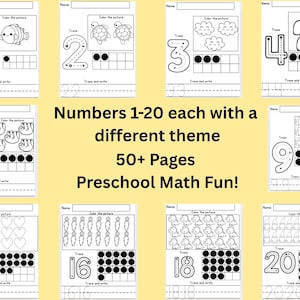 Number Tracing Worksheets: Preschool Math Printable Bundle (PDF Download)
