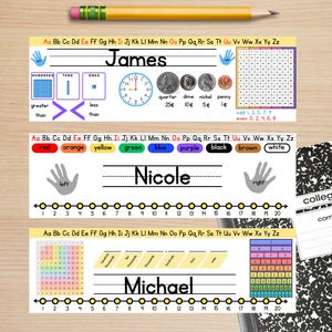 Editable Student Name Tags – 3 Designs Desk Name Plates with Alphabet Numbers Colors & Classroom References