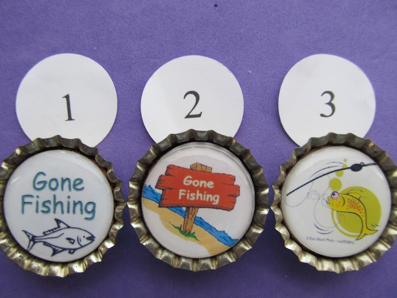 Bottle cap magnet with fishing images Fun magnet for those who like to fish Fishing theme MAGNET Choose from 3 designs.