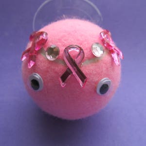 Pink Ribbon Tennis Ball Stuff Holder!   Pink ribbon ball for holding &#39;stuff&#39;.  Breast cancer support gift.  Fun pink tennis ball.