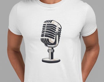 ヴィンテージスタジオマイクTシャツ - シンガー＆ポッドキャスターのためのミニマルミュージックグラフィックTシャツ