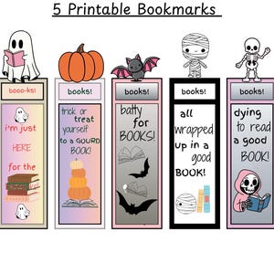 Cute Halloween Printable Bookmarks, Digital Download Bookmark, Printable Ghost Bookmark, Spooky Download Bookmark, Teacher Printable