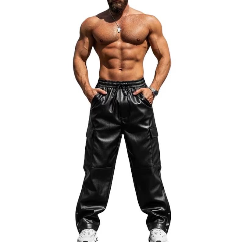 Pantalon Cargo En Cuir Véritable Pour Hommes - Style Motard Noir - Zayn Leather - Taille Au Choix