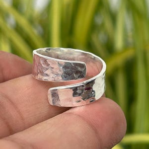 Hammered Sterling Silver Adjustable Wrap Ring: Minimalist Boho Style