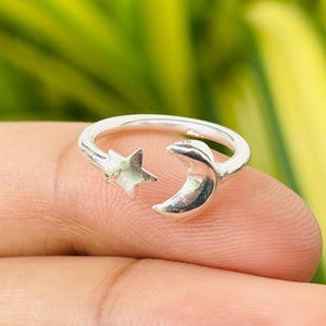 925 Sterling Silver Moon and Star Ring – Celestial Minimalist Jewelry for Women & Girls|