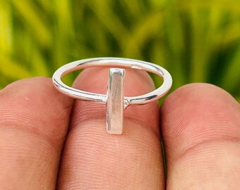 Minimalist Sterling Silver Bar Ring: Thin Stackable Band, Modern Geometric Jewelry