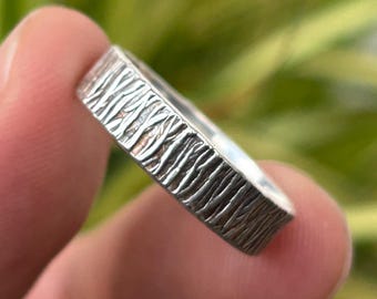 Hammered Sterling Silver Band Ring: Unisex Rustic Wedding Band
