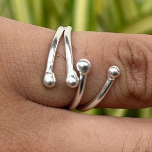 Handmade Sterling Silver Wrap Ring: Minimalist Ball End Open Ring