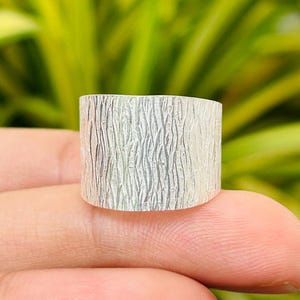 Wide Sterling Silver Textured Band Ring: Handmade Statement Jewelry