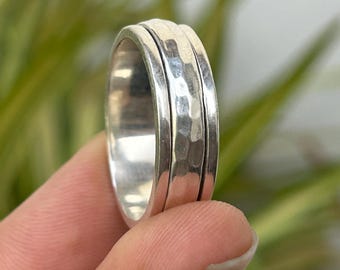 Handmade Hammered 925 Sterling Silver Spinner Ring: Anxiety Relief