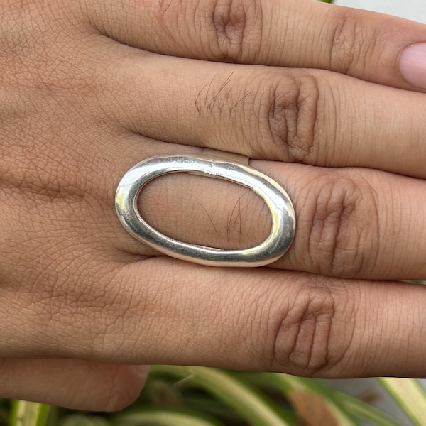 Handmade 925 Sterling Silver Oval Ring - Minimalist Vintage Style