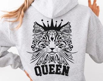 Katzen Hoodie, Königin Katze Sweatshirt, Kätzchen Shirt, Katzen Liebhaber Geschenk, süße Katzen Shirts