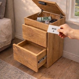 Comodino con due cassetti (1 con vano segreto) e serratura segreta superiore (Nero)