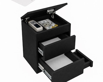 Mesita de noche con dos cajones (1 con secreto) y cerradura secreta superior