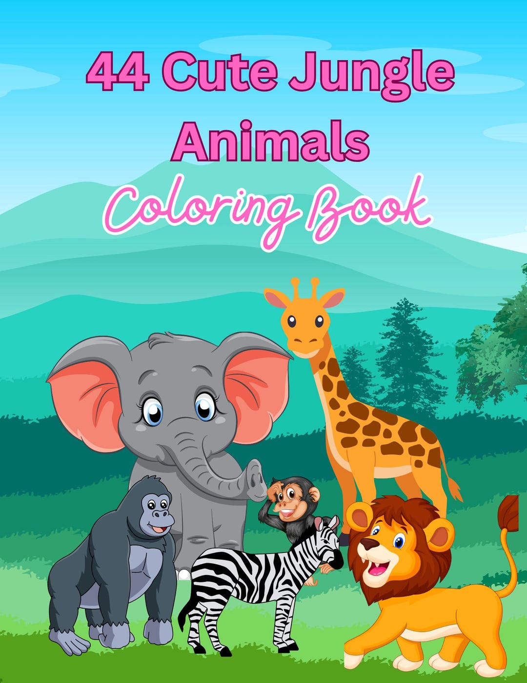 Jungle Animals Coloring Book. 44 Cute Safari Animals Coloring Pages for ...