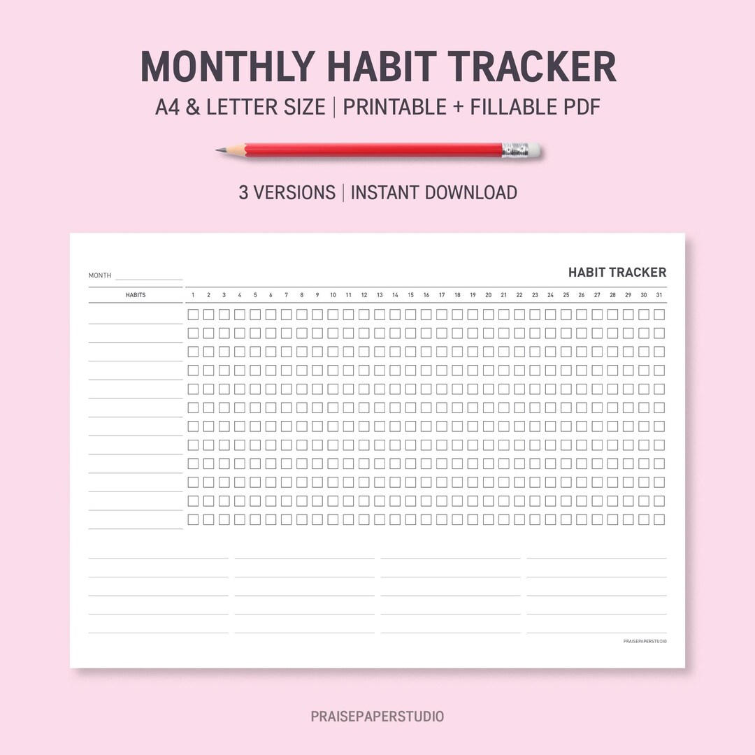 Monthly Habit Tracker Printable & Fillable PDF | Daily Routine Log - Etsy