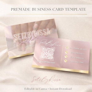 Modello di biglietto da visita Lash Tech / Rosa e oro, codice QR (modificabile con Canva)