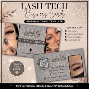 Lash Tech Business Card Template, Luxury Leopard Print Branding (Instant Download)