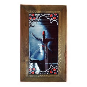 Handmade Turkish Tile Wall Art, Whirling Dervish Silhouette, Sufi Home Decor with Wooden Frame, 25x16 cm, 9.8x6.3 inches