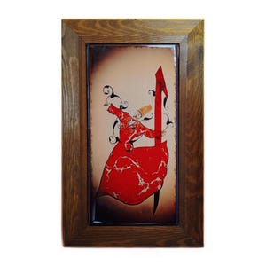 Handmade Turkish Tile Wall Art, Whirling Dervish & &quot;Elif&quot; Calligraphy Figure, Sufi Islamic Decor, 25x16 cm, 9.8x6.3 inches