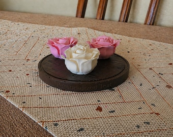 Personalized 3D Printed Rose Trio with Wood-Effect Base | Custom Name or Message | Unique Everlasting Flower Art Gift for Her