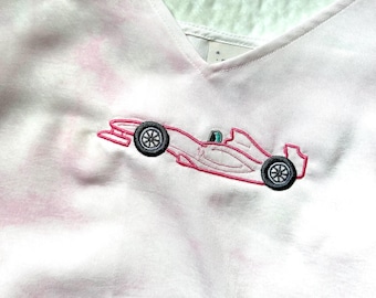 Upcycled Tie Dye Tank Top, Embroidered Race Car (XXL)