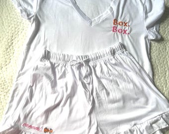White Ruffle Pajama Set, F1/IndyCar inspired 5 sizes.