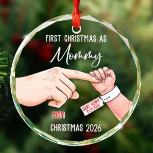 Custom First Christmas as Mommy Glass Ornament 2026 – Personalized New Mom Ornament with Names - New Mama Keepsake Christmas Tree Decoration
