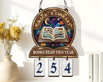Personalized Books Read This Year Counter, Custom Name Wooden Reading Tracker, Hanging Library Decor, Bookworm Gift, Bookish Wall Sign